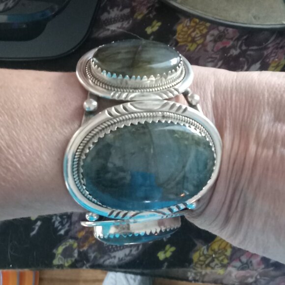 Labradorite Sterling Cuff Bracelet - Picture 2 of 3